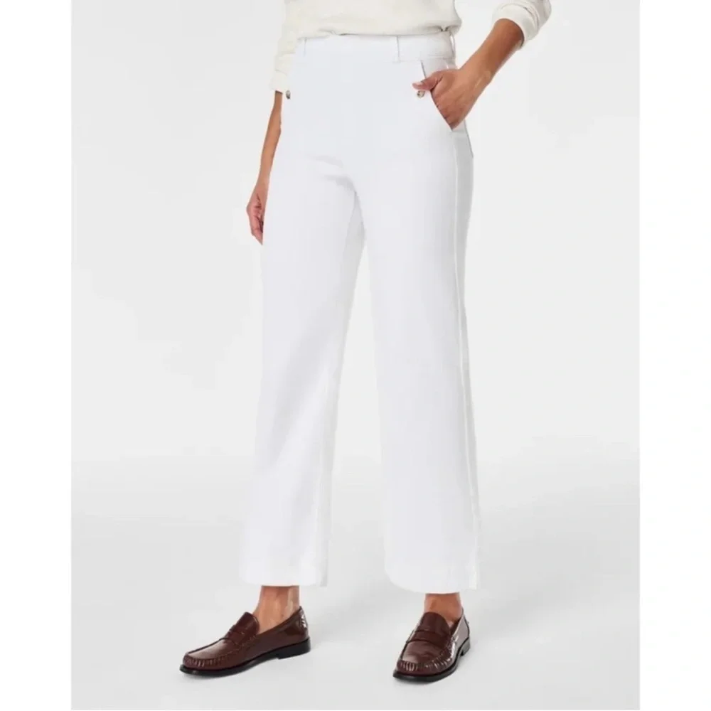SPANX White Stretch Slimming Casual Twill Cropped Wide Leg Pant Size X-Large NWT